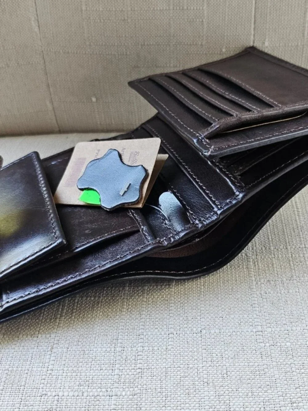 Handmade Wallet Bifold Cardholder Dark Brown Genuine Leather Clutch Purse Defect